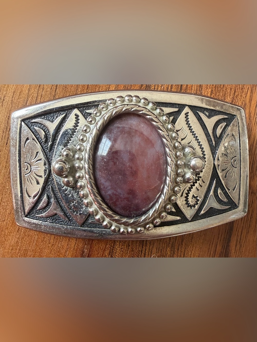 Vintage Southwestern Style Silver-Tone Belt Buckle with Purple Center Stone